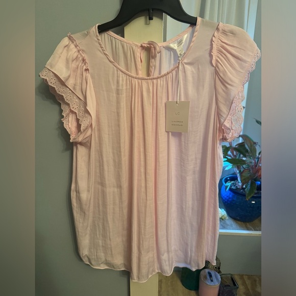 NWT: LC Lauren Conrad Pink Ruffle Tie Back Boho Blouse: Medium - Picture 1 of 3